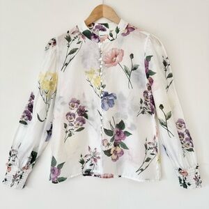 Bailey 44 White Sheer Floral Button-Up Blouse, Size S